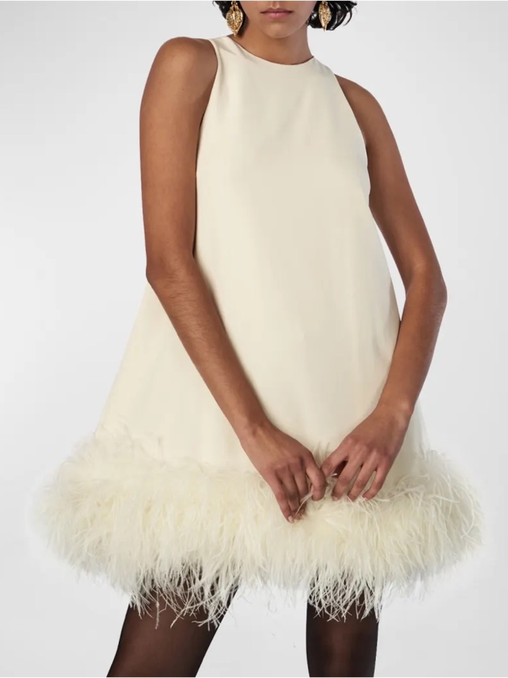 Ronny Kobo Collection Ivory Feather-Trim Mini Dress